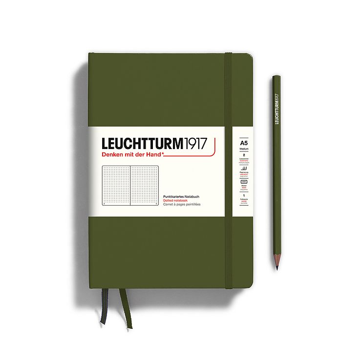 Notizbuch Medium (A5), Hardcover, 251 nummerierte Seiten, Army, Dotted