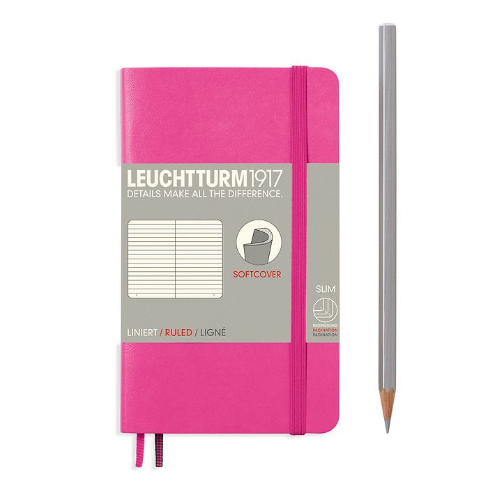Notizbuch Pocket (A6), Softcover, 123 nummerierte Seiten, New Pink, Liniert