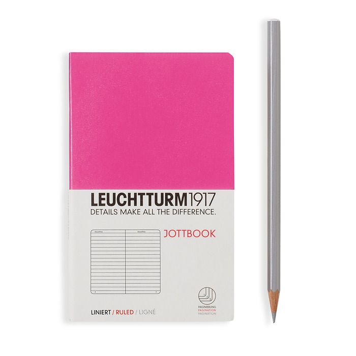 Jottbook Pocket (A6), 60 nummerierte Seiten, 16 Blatt perforiert, New Pink, Liniert