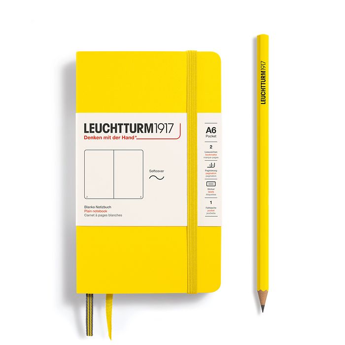 Notizbuch Pocket (A6), Softcover, 123 nummerierte Seiten, Zitrone, Blanko
