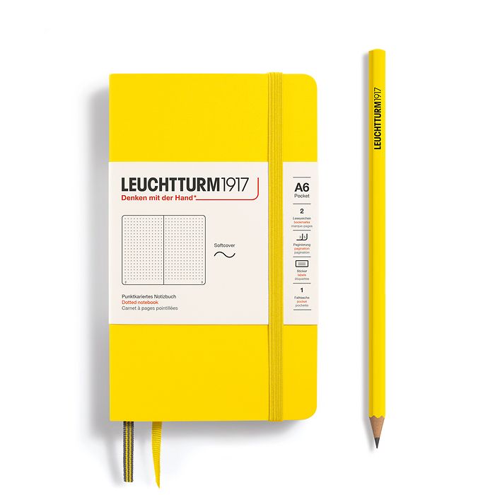Notizbuch Pocket (A6), Softcover, 123 nummerierte Seiten, Zitrone, Dotted