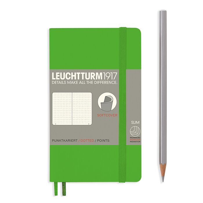Notebook Pocket (A6), softcover, 123 nummerierte Seiten, Fresh Green, Dotted