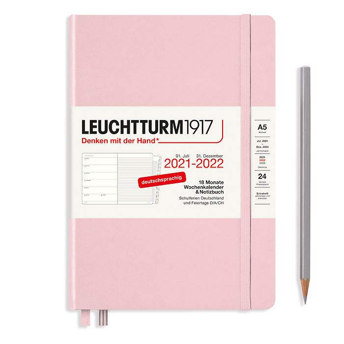 Wochenkalender & Notizbuch Medium (A5) 2022, mit Extraheft, 18 Monate, Puder, Deutsch