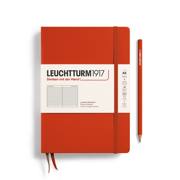 Notizbuch Medium (A5), Hardcover, 251 nummerierte Seiten, Fox Red, liniert