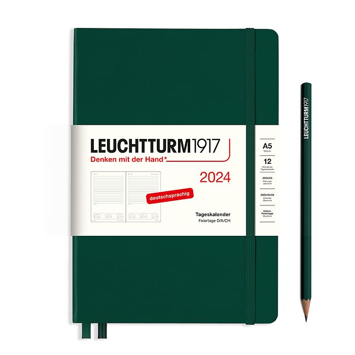 Tageskalender Medium (A5) 2024, Forest Green, Deutsch