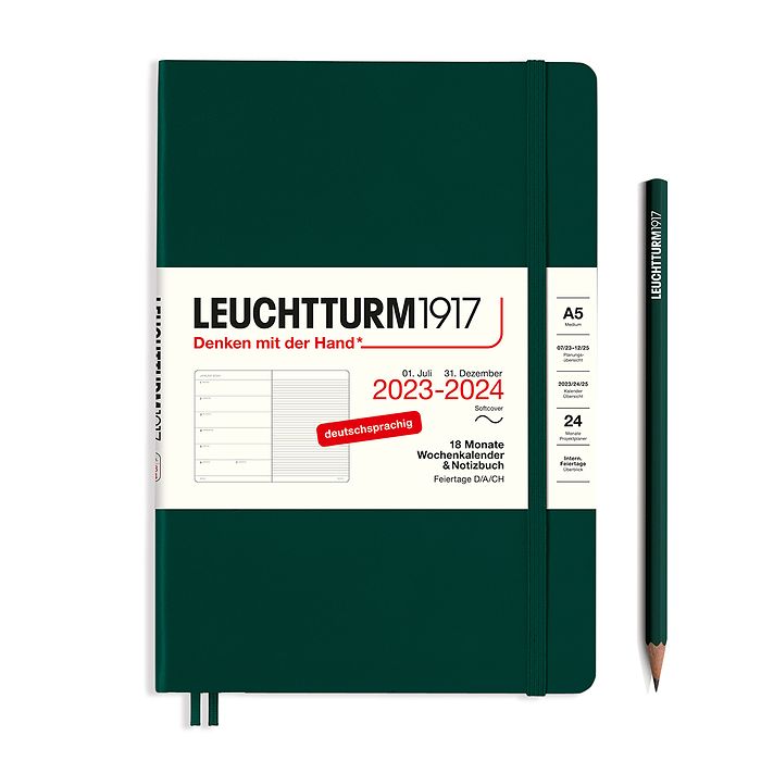 Wochenk. & Notizbuch Medium (A5) 2024, 18 Monate, Softcover, Forest Green, Deutsch