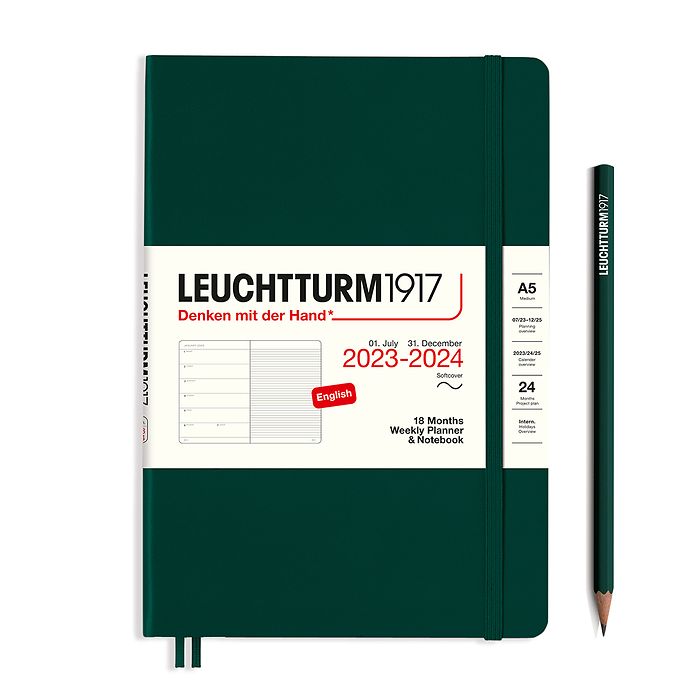Wochenk. & Notizbuch Medium (A5) 2024, 18 Monate, Softcover, Forest Green, Englisch