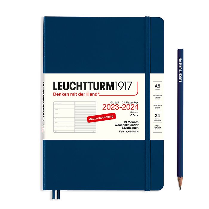 Wochenk. & Notizbuch Medium (A5) 2024, 18 Monate, Softcover, Marine, Deutsch