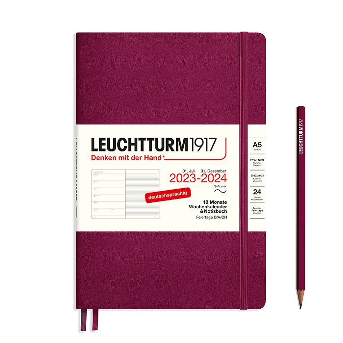 Wochenk. & Notizbuch Medium (A5) 2024, 18 Monate, Softcover, Port Red, Deutsch