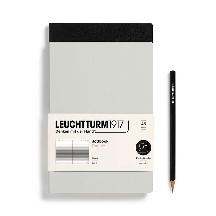 Jottbook (A5), 59 nummerierte Seiten, Liniert, Light Grey und Schwarz, im Doppelpack
