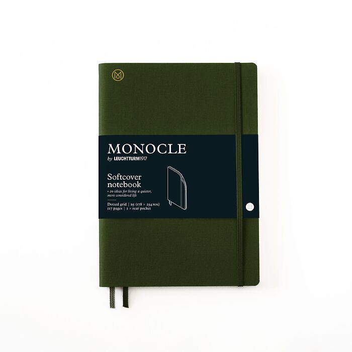 Notizbuch B5 Monocle, Softcover, 128 nummerierte Seiten, Olive, dotted