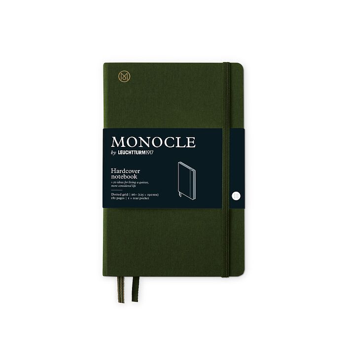 Notizbuch B6+ Monocle, Hardcover, 192 nummerierte Seiten, Olive, dotted
