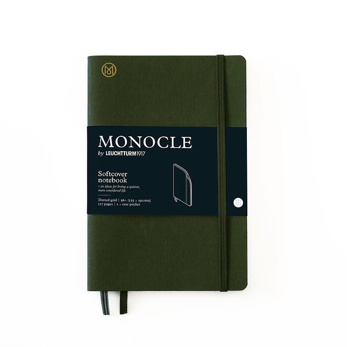 Notizbuch B6+ Monocle, Softcover, 128 nummerierte Seiten, Olive, dotted