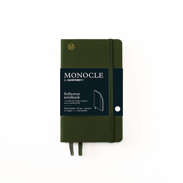 Notizbuch A6 Monocle, Hardcover, 192 nummerierte Seiten, Olive, dotted