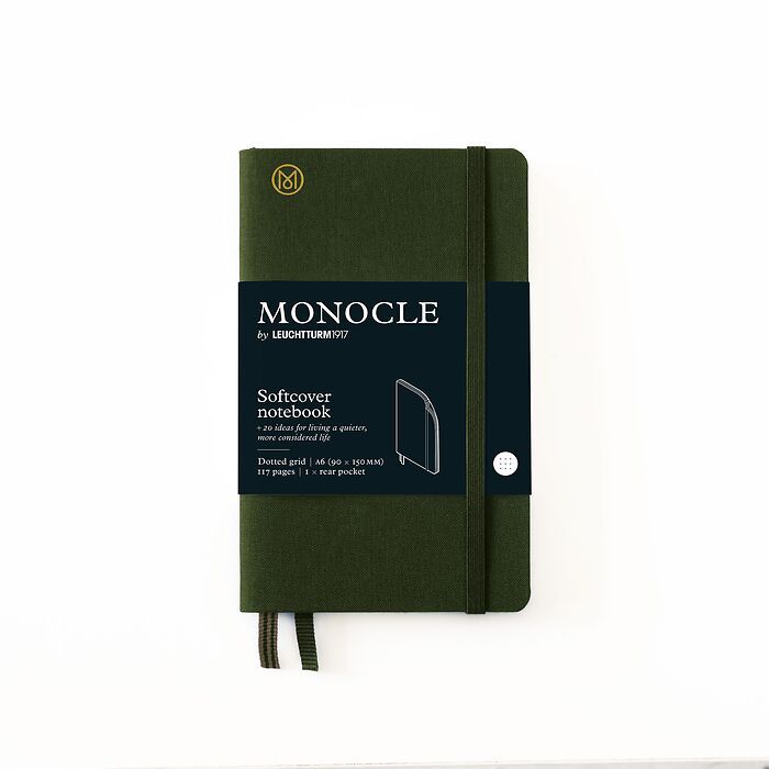 Notizbuch A6 Monocle, Softcover, 128 nummerierte Seiten, Olive, dotted