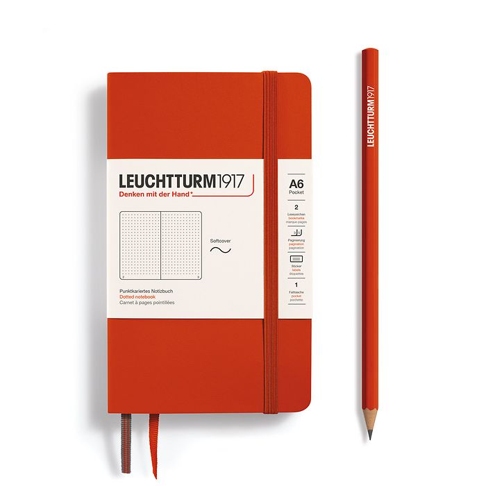 Notizbuch Pocket (A6), Softcover, 123 nummerierte Seiten, Fox Red, Dotted