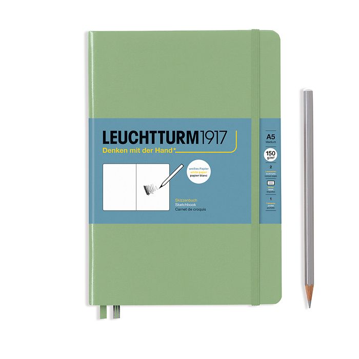 Skizzenbuch Medium (A5), Hardcover, 112 Seiten (150 g/qm), blanko, Salbei